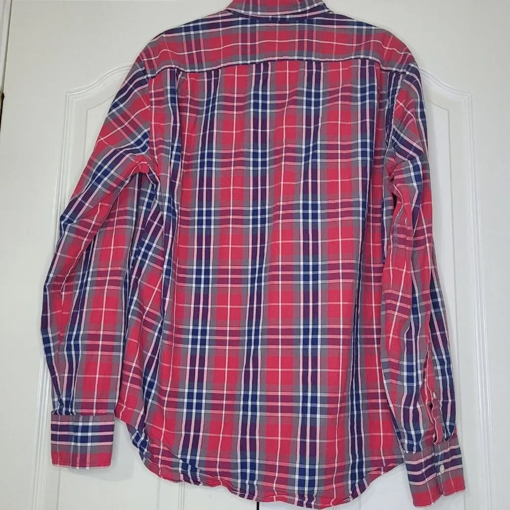 J Crew Shirt Mens Large Long Sleeve Button Up  Casual Collared Plaid Red And Blu